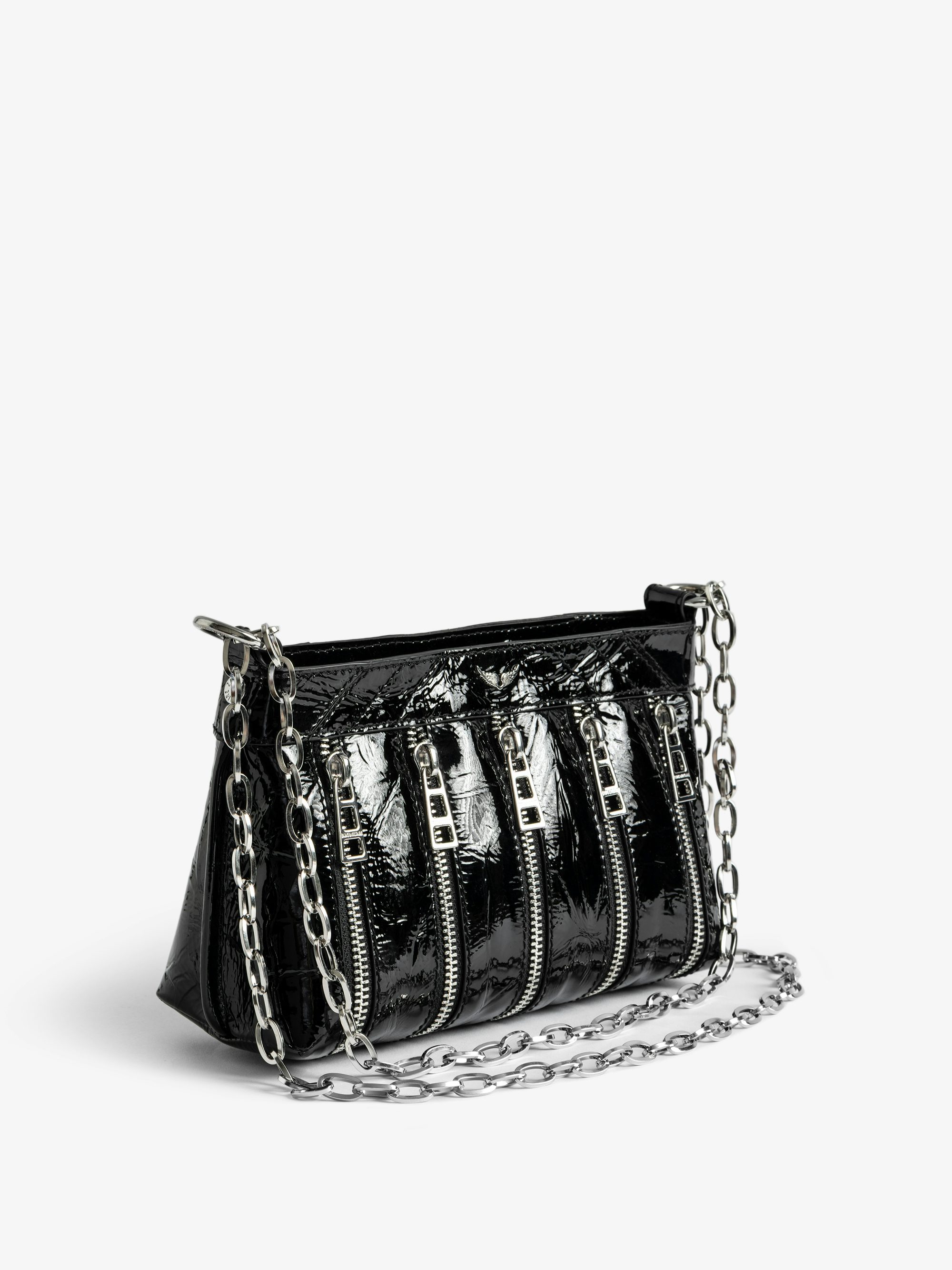 Sunny Mood Zip Bag - Small multi-zip bag in crinkled patent leather with adjustable strap and signature wings.